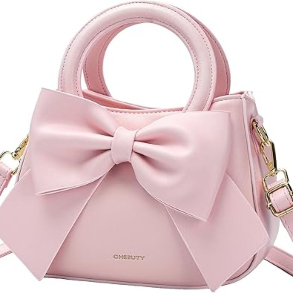 Luxury‎ Style Trendy Purse Pink Vegan Leather Crossbody Bow Bag
